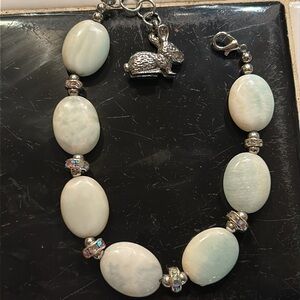 Pale Blue Stone w Bunny charm Bracelet